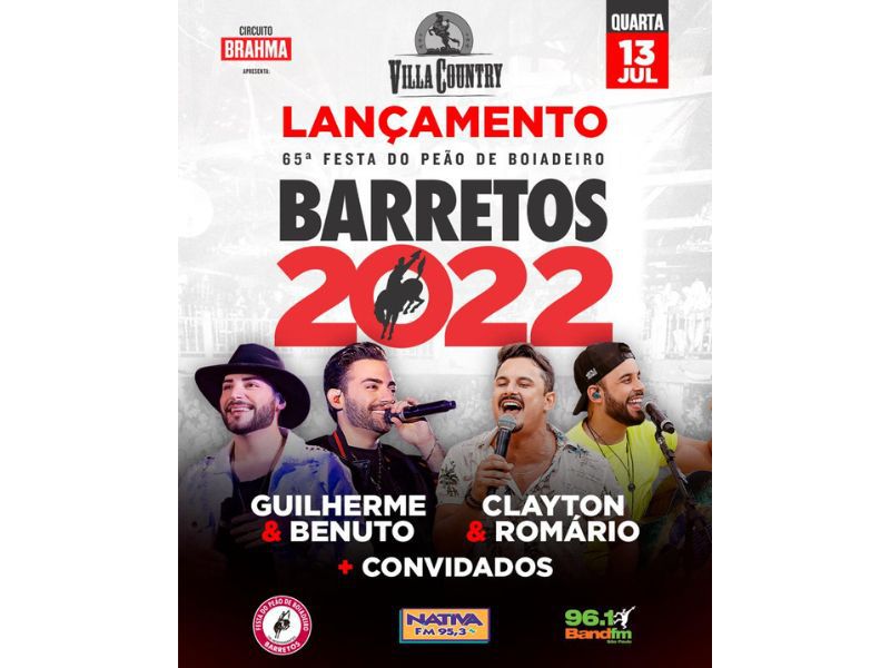 Imagem JPG, Lançamento da Festa do Peão de Barretos terá shows com Guilherme & Benuto, Clayton & Romário e convidados no Villa Country, em São Paulo