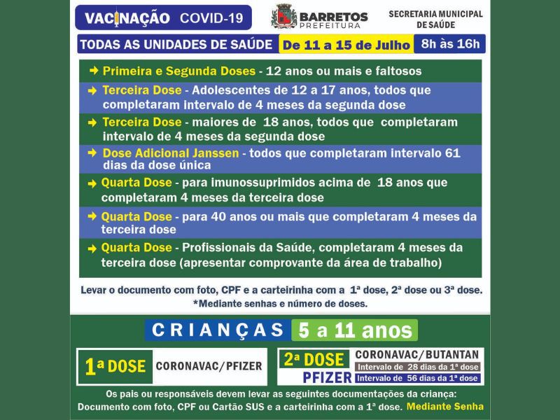 Imagem JPG, Vacinação contra Covid-19 e gripe é realizada em todas as Unidades Básicas de Saúde de 11 a 15 de julho