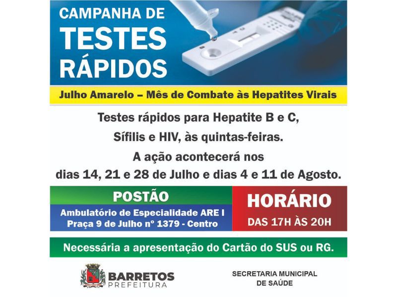 Imagem JPG, Julho amarelo: Campanha realiza testagens para Hepatites, Sífilis e HIV em horário estendido