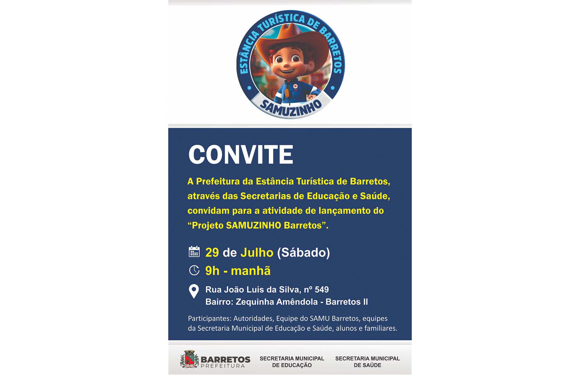 Imagem JPG, Prefeitura lança, neste sábado (29), o projeto “Samuzinho”