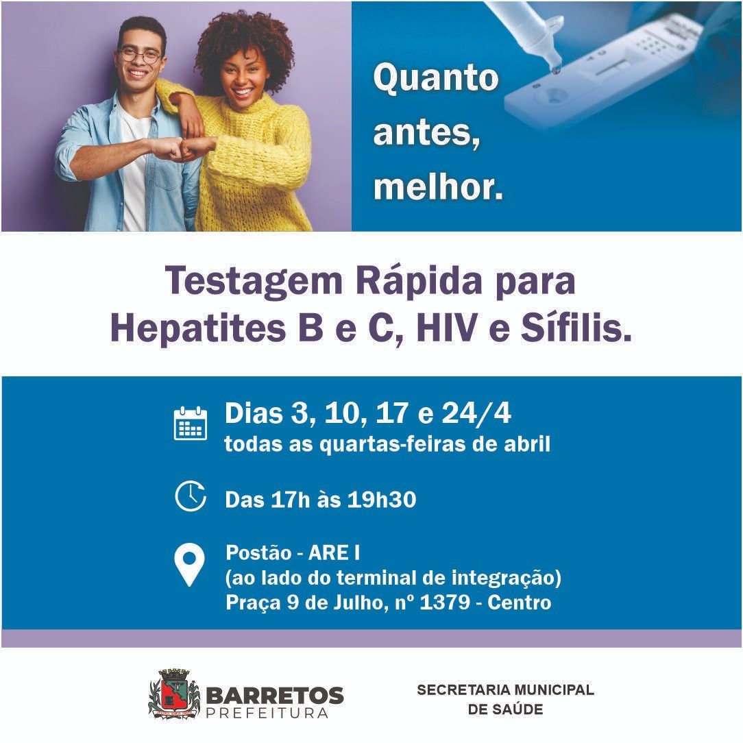Imagem JPG, Testes rápidos para ISTs serão realizados no Postão às quartas-feiras, das 17h às 19h30