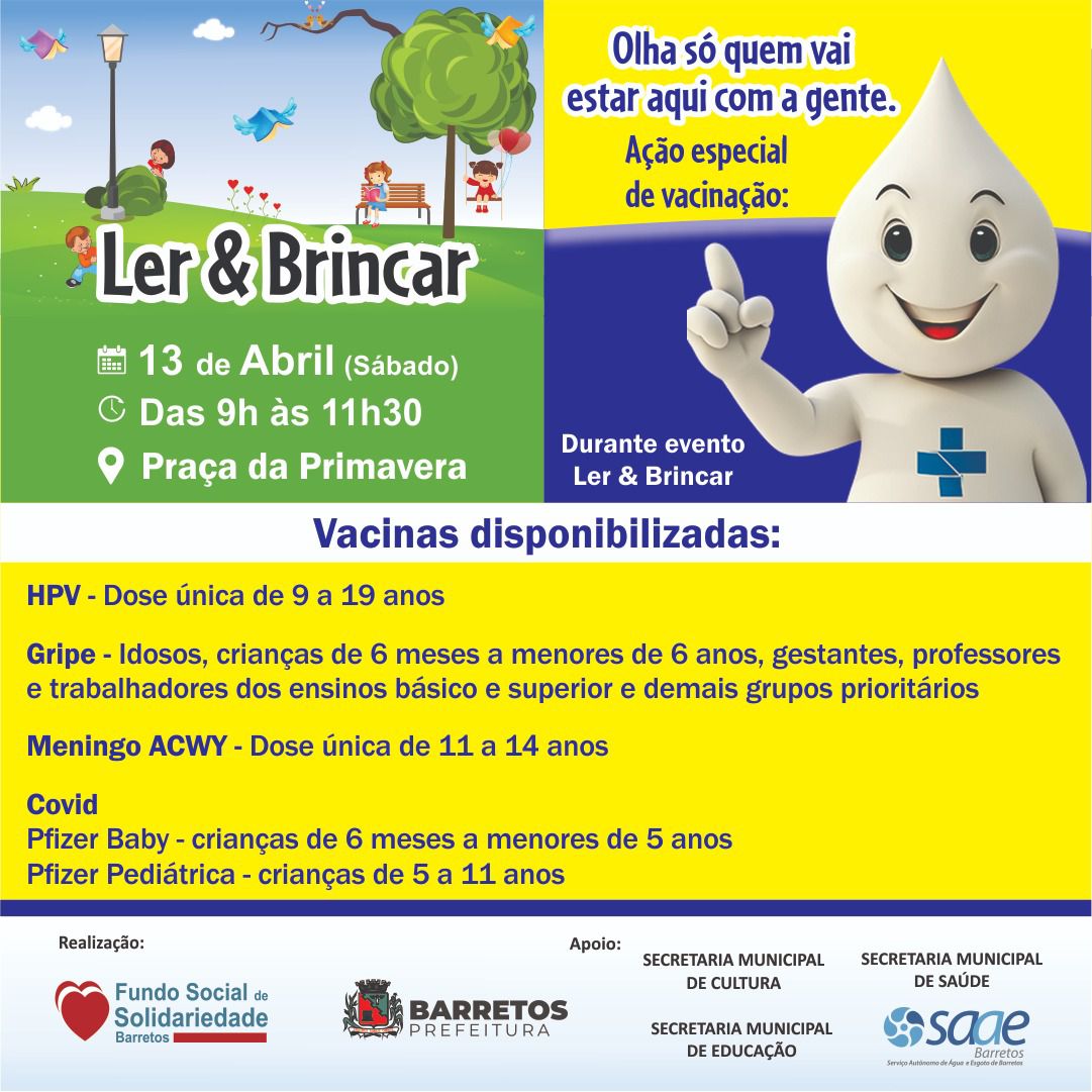 Imagem JPG, Ler & Brincar terá ponto de vacinação na Praça da Primavera