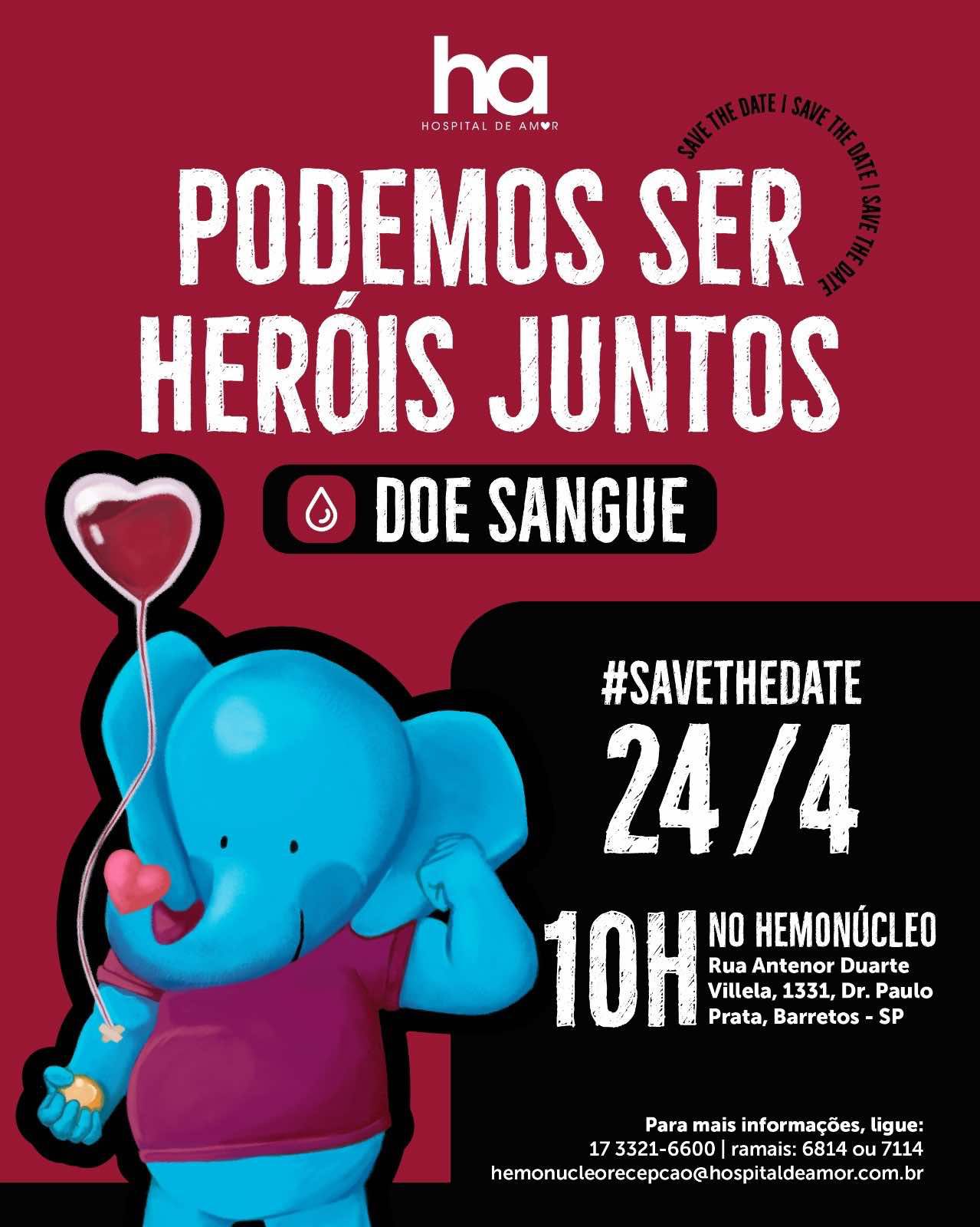 Imagem JPG, Hospital de Amor lança campanha de doação de sangue: “Podemos ser heróis  juntos”