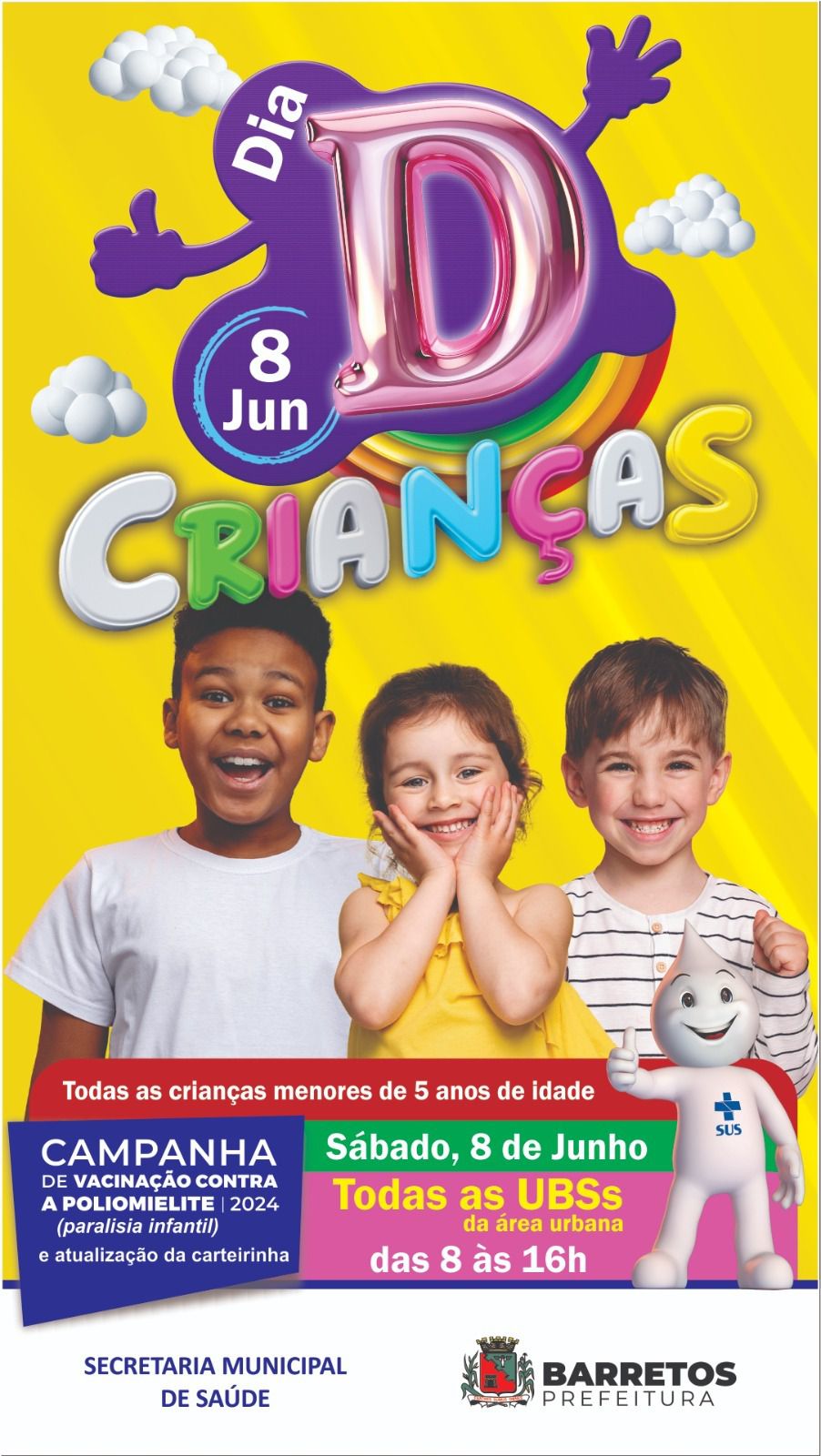 Imagem JPG, Barretos realiza Dia D de Vacinação contra poliomielite neste sábado, 8