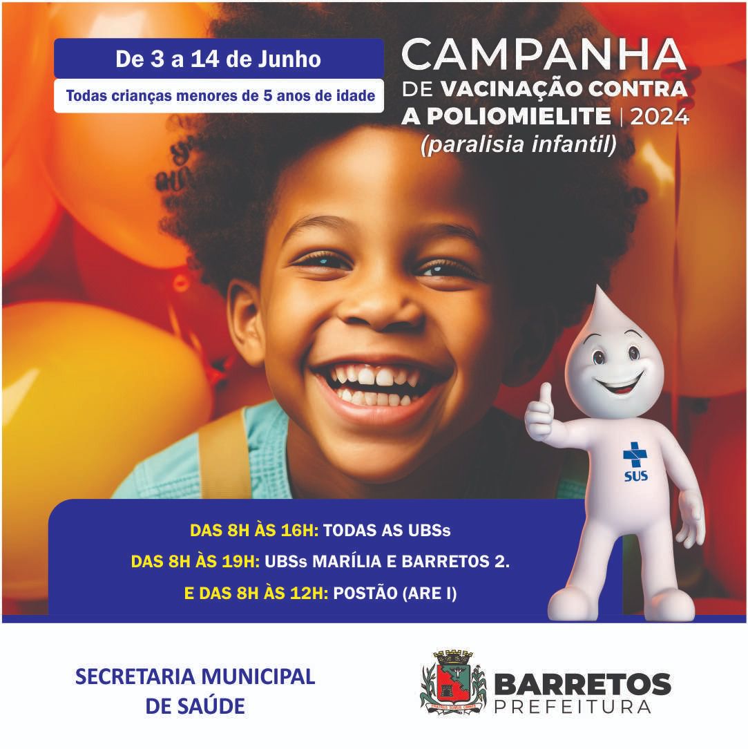 Imagem JPG, Campanha de vacinação contra poliomielite termina nesta sexta-feira, 14