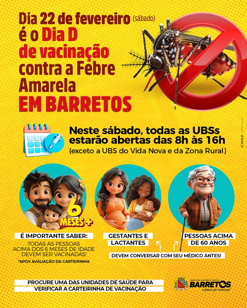 Imagem JPG, UBSs abrem neste sábado, 22, para o Dia D de vacinação contra febre amarela e outras doenças