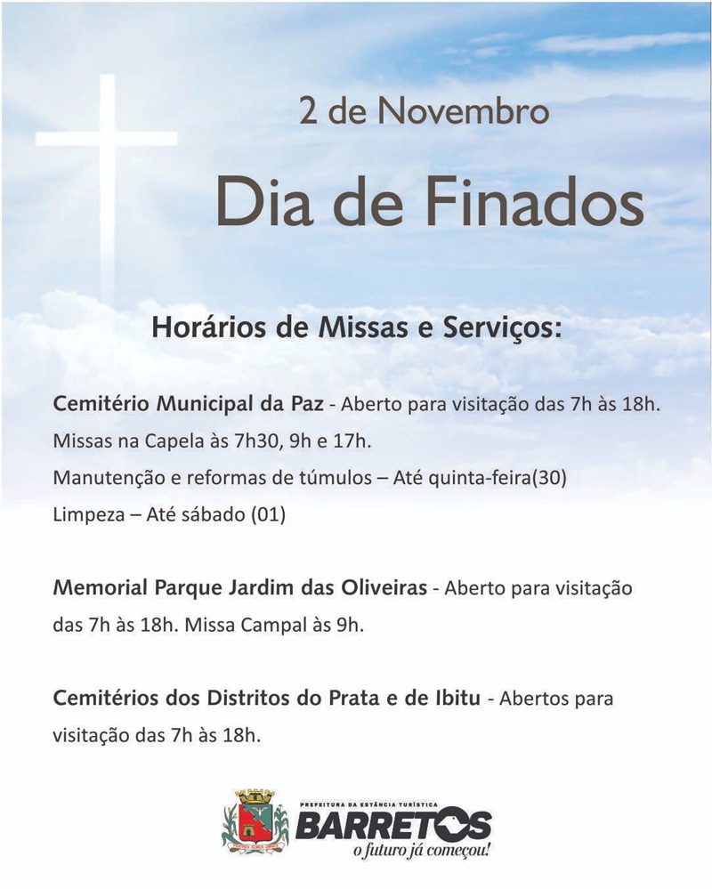 Imagem JPG, Prefeitura divulga horário de visitação e missas no Cemitério Municipal da Paz no Dia de Finados 