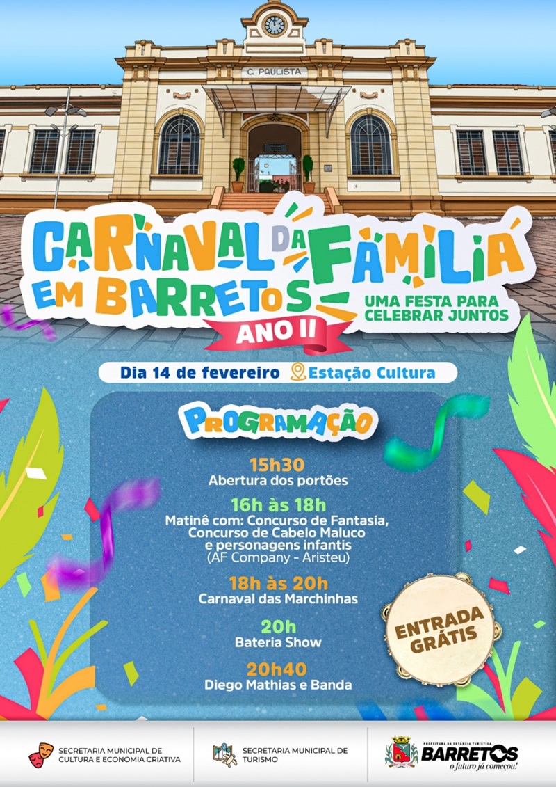 Imagem JPG, Barretos terá Carnaval da Família na Estação Cultura no sábado, dia 14