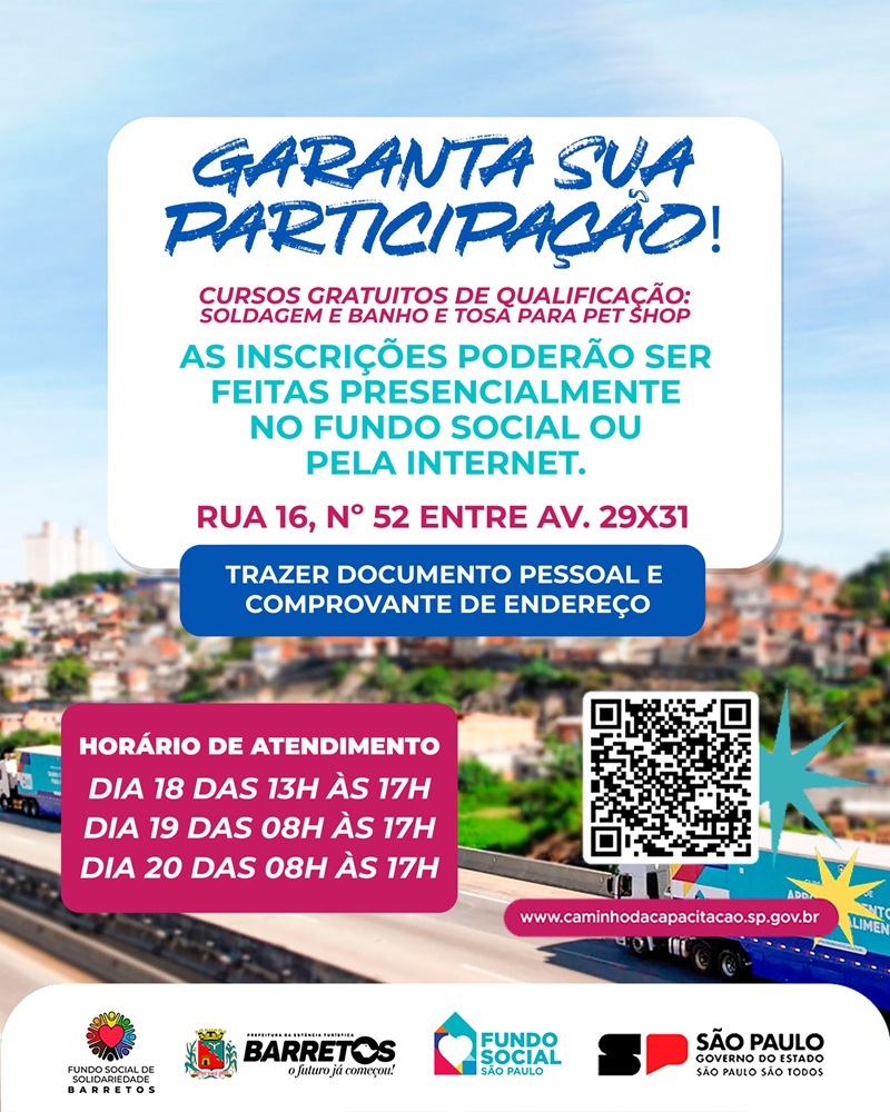 Inscrições para cursos gratuitos de Soldagem e Banho e Tosa para Pets seguem até sexta, dia 20