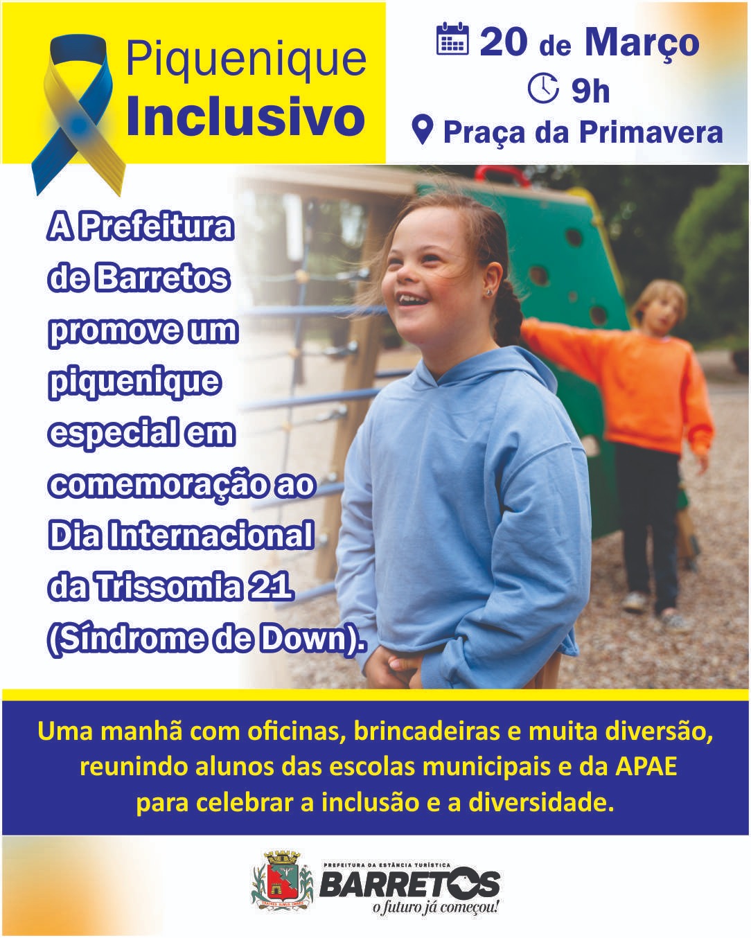 Prefeitura de Barretos promove piquenique em comemoração ao Dia Internacional da Trissomia 21 (Síndrome de Down)