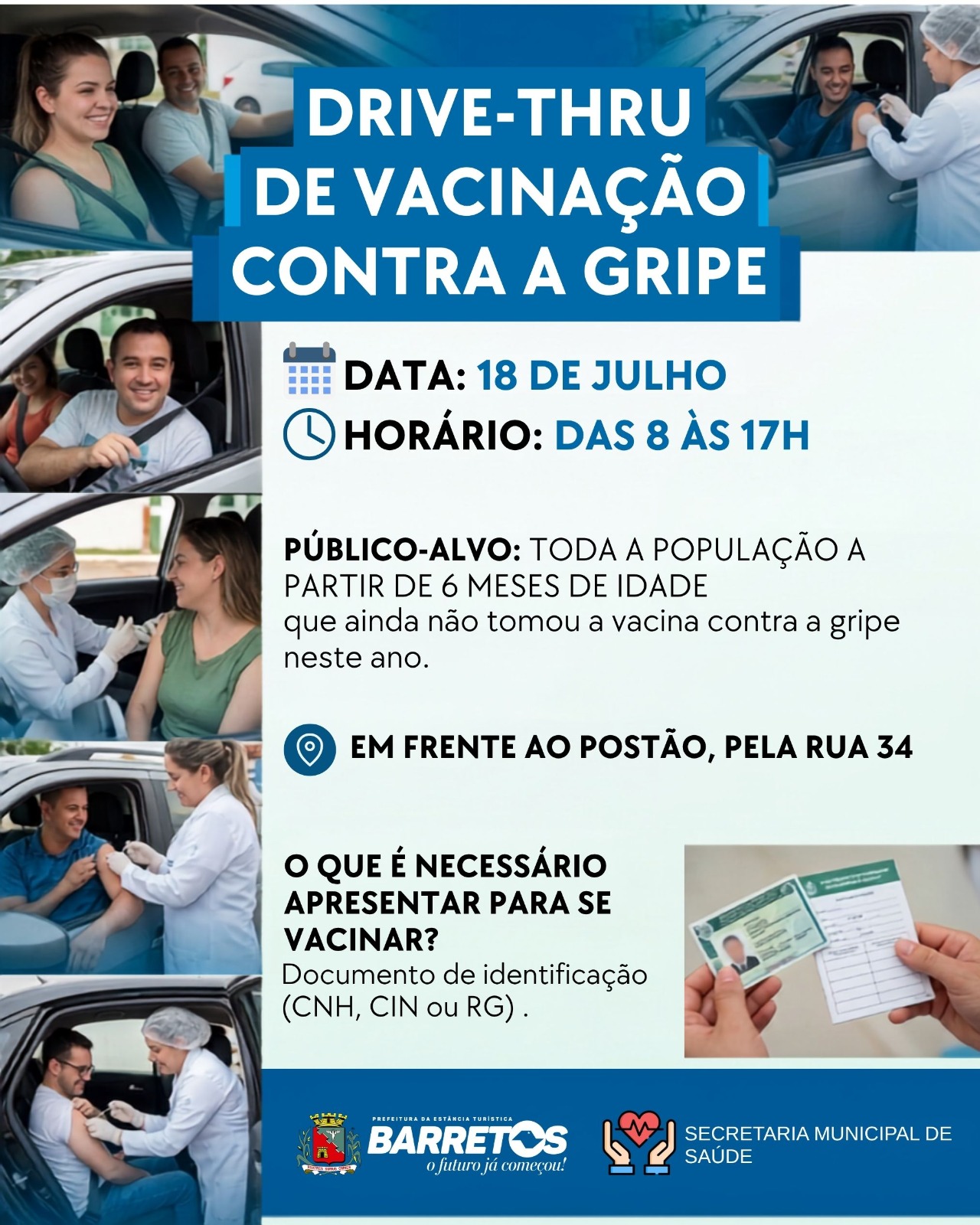Prefeitura de Barretos realiza Drive-Thru de Vacinação contra a Gripe para ampliar cobertura vacinal