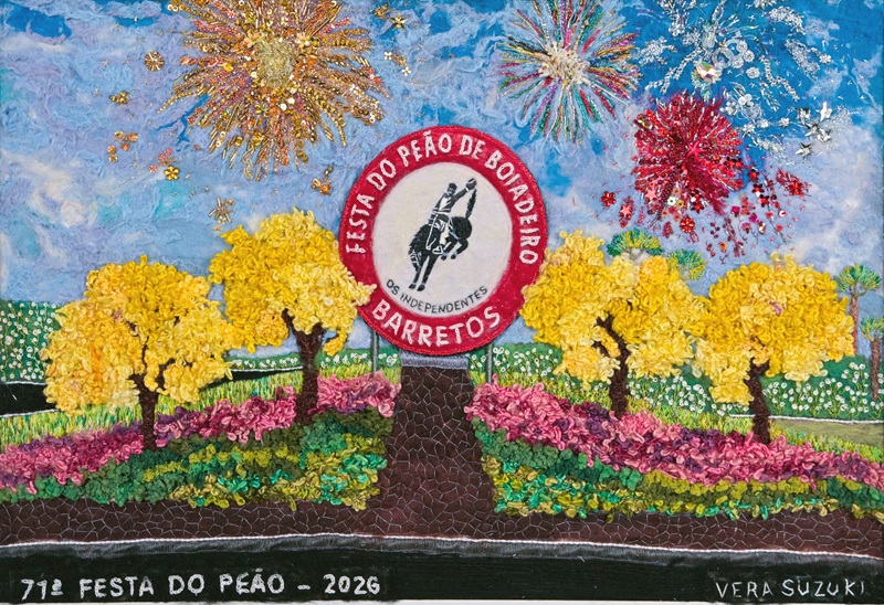  Cartaz oficial da 71ª Festa do Peão de Barretos homenageia a memória e a tradição em obra de Vera Suzuki