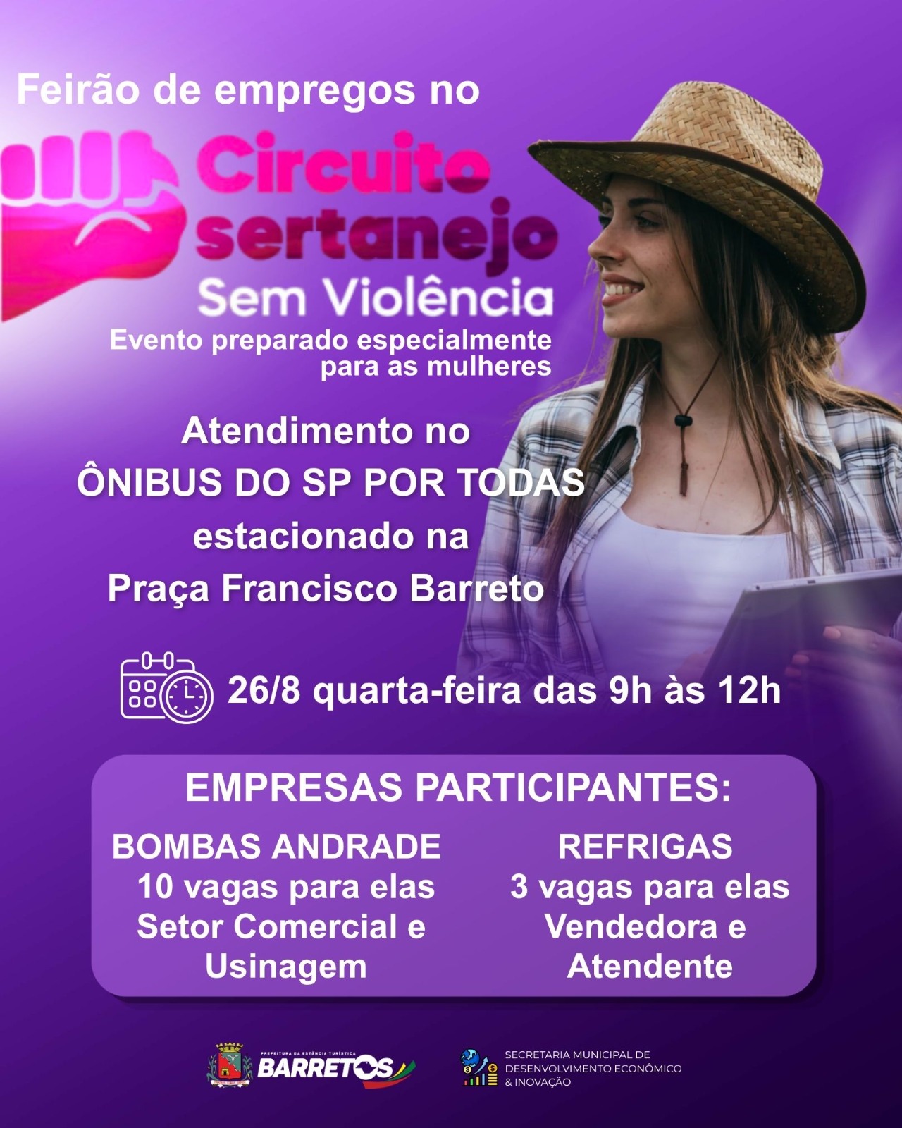 Feirão de empregos será realizado na quarta, dia 26, em evento voltado para as mulheres na Praça Francisco Barreto